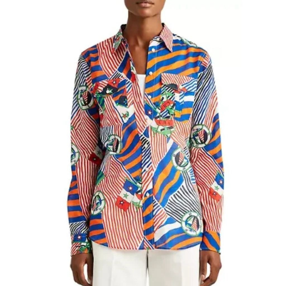 Ralph Lauren Black Label Multi Print Cotton Voile Button Down -Small Petite